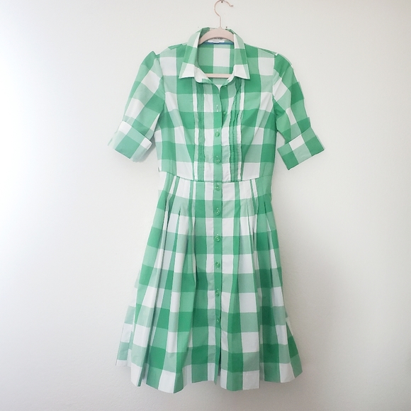 Boden Dresses & Skirts - Boden Green and White Gingham Shirt Dress